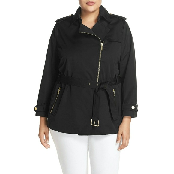 New! MICHAEL KORS Zipper Trench Coat Black Plus - Picture 4 of 8